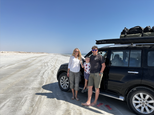 Lizzie, Pete and Ethan on adventure road trip in Oman before IVF transfer